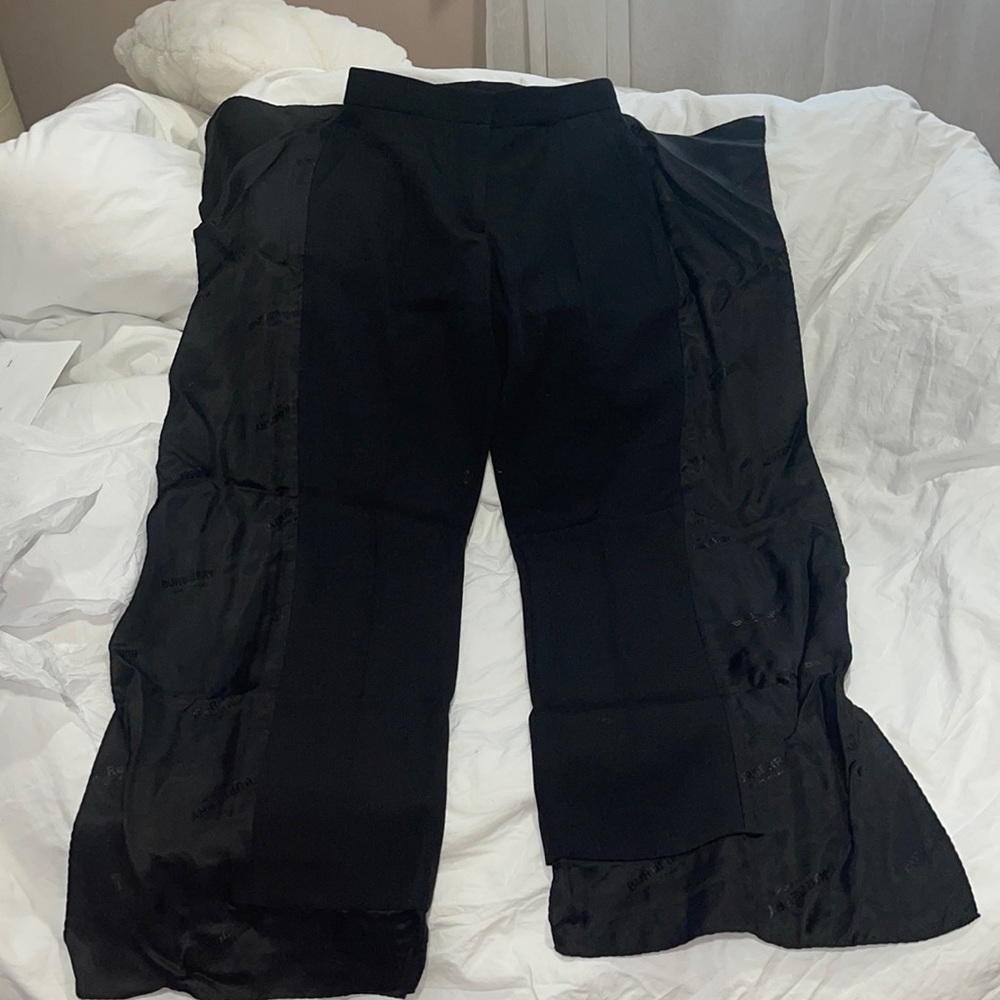 Burberry Black Trousers with 100% Silk Logo Trim
